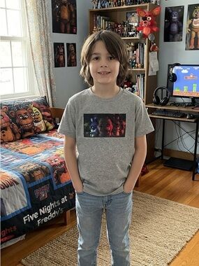 Five Nights at Freddy’s Kidds Grey Graphic Tee with Colorful Animatronics